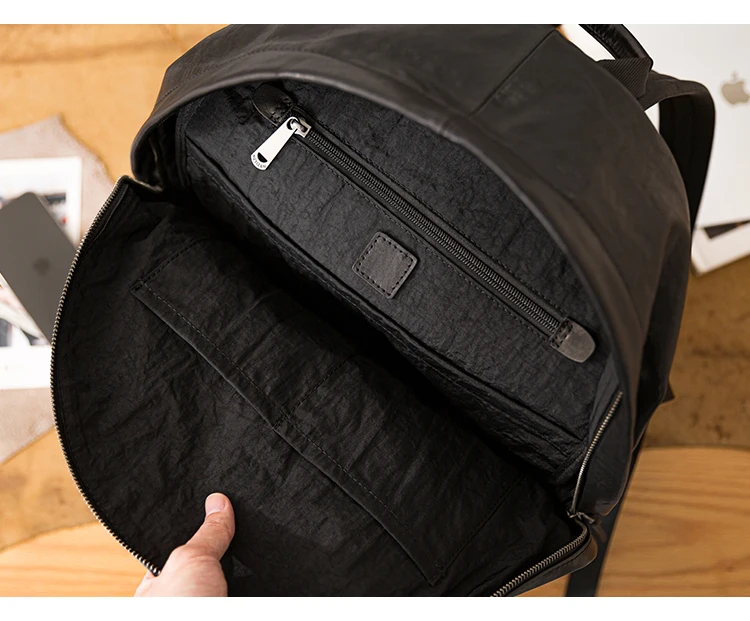 PNDME einfache lässige Luxus echtes Leder Herren große Kapazität Rucksäcke Outdoor-Reise Designer Rindsleder Laptop schwarze Tasche – Detail 16
