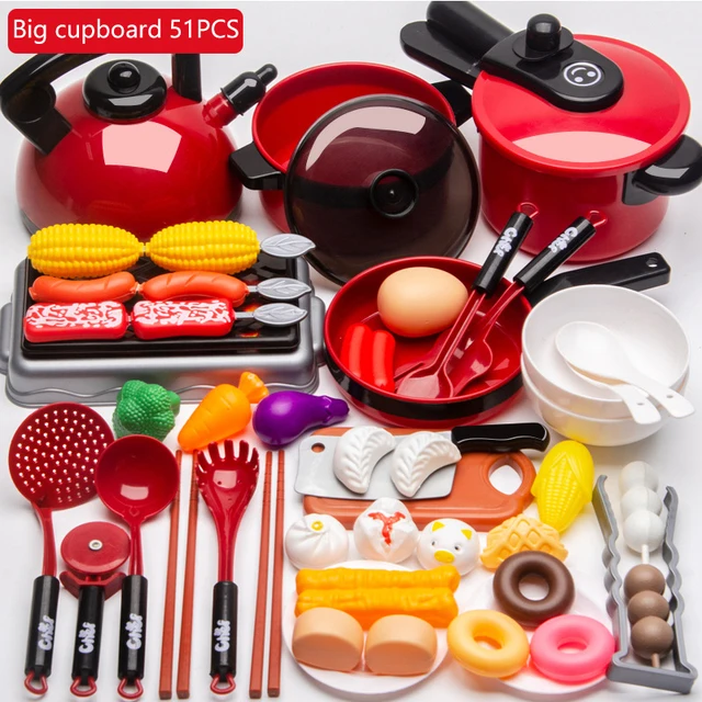 CUTE STONE 40PCS Kids Play Kitchen Accessories, Play Cooking Toys with Pots  and Pans, Cutting Play Food Set and Cookware Utensils Kids Kitchen Playset