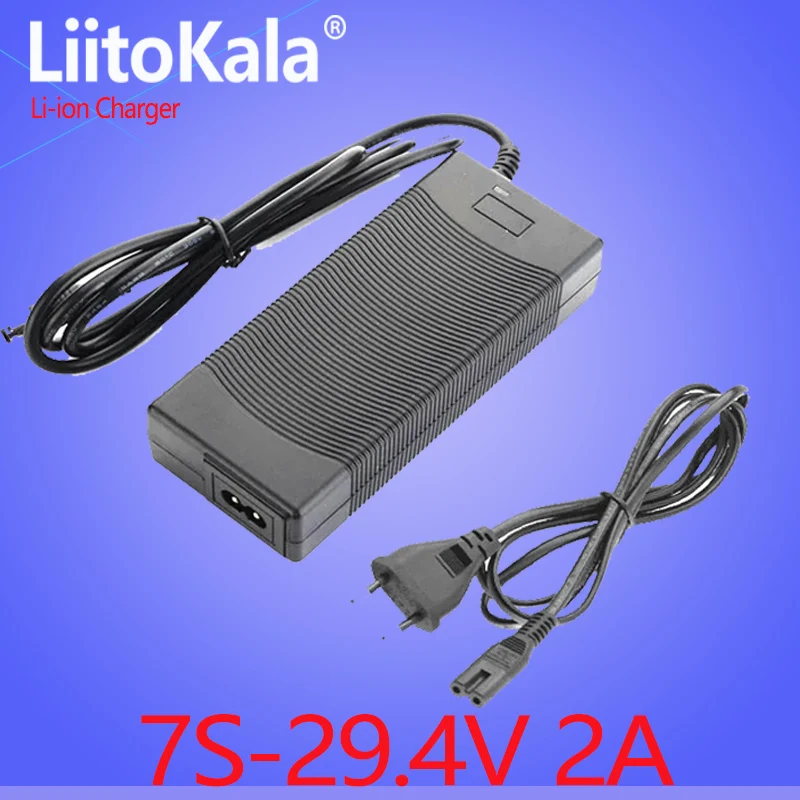 LiitoKala 7S 29.4V 2A 24v li-ion battery pack charger Desktop type fast Power Supply Adapter EU US AU UK AC DC 5521 Converter