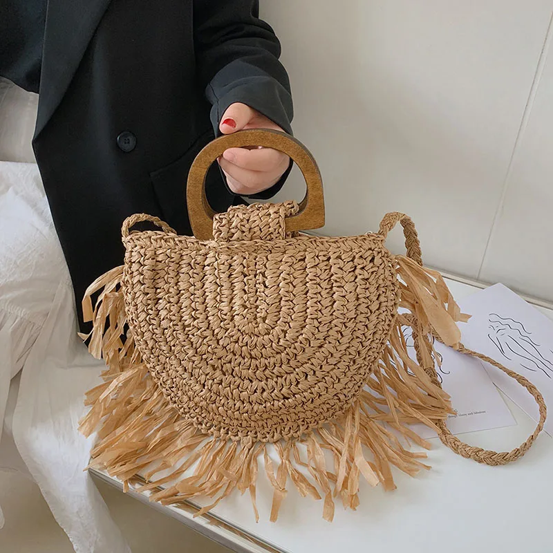 Straw Crossbody Shoulder Bag Tangerine Orange Purse Women's Summer Fashion