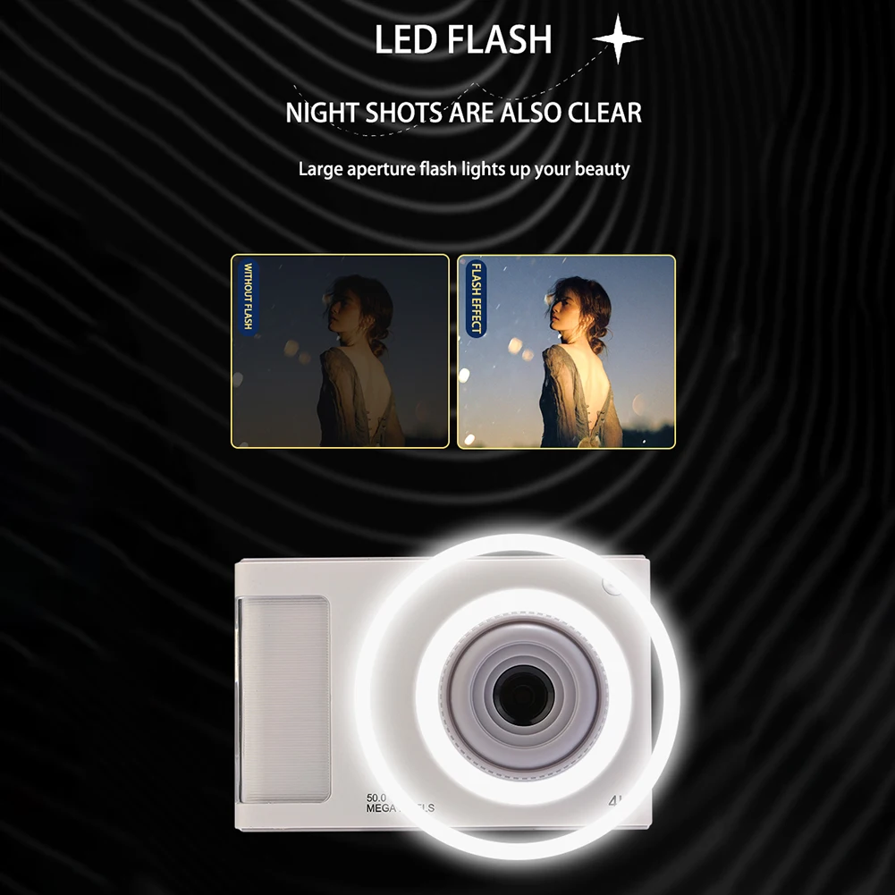어린이 학생용 필 라이트 카메라, 48MP HD, 2.4 인치 IPS 디스플레이, 16X 줌 비디오 카메라, 흔들림 방지, 4K 휴대용 카메라