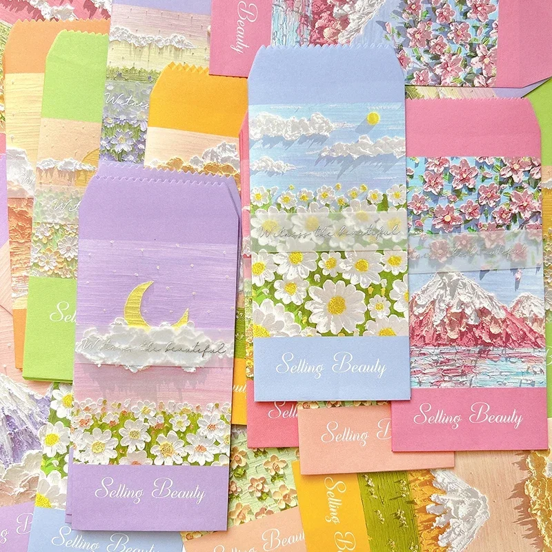 10Pcs Paper Envelopes Oil painting Colorful romance life envelope pink daisy Office & School Supplies Printing Products 175*88mm