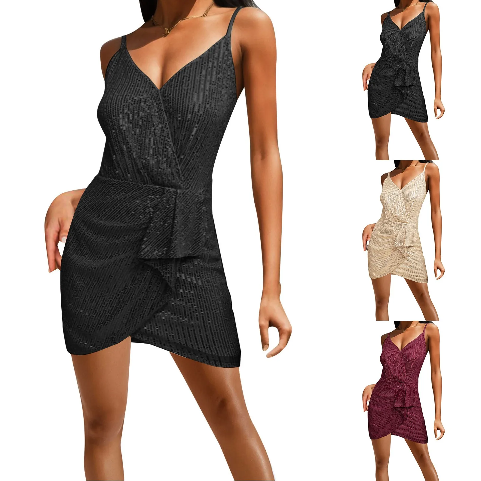 

Womens V Neck Strapless Backless Sequin Tight Wrap Buttocks Evening Dress Sexy Women Long Dresses Summer Sundress Women Casual