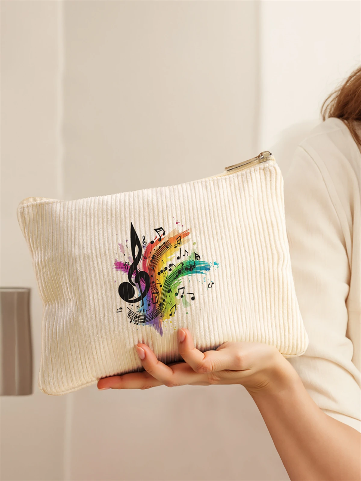 Women's Corduroy Travel Cosmetic Bag Portable Large Capacity Makeup Storage Organizer Zipper Clutch Purse Make up Bag