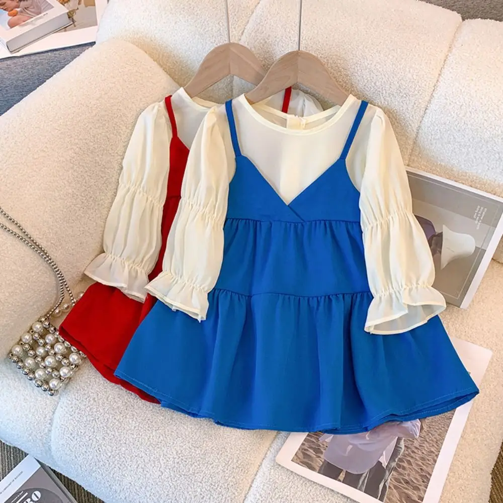 Elegant Pleated Lace Princes Dress Loose Bowknot Girls Long Dress A-line Sweet Children Long Sleeved Dress Holiday