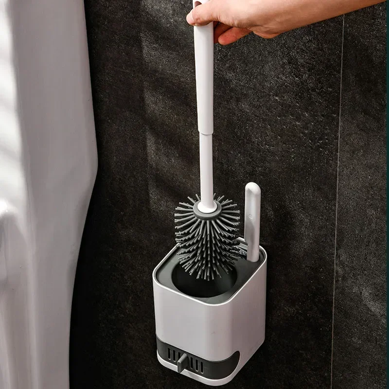 Toilet Brush Set Toilet Brush Holder Leakproof Wall Hanging Toilet Brush Set 2 Cleaning Brushes Silicone Toilet Brush with Holder For Floor Bathroom Accessories