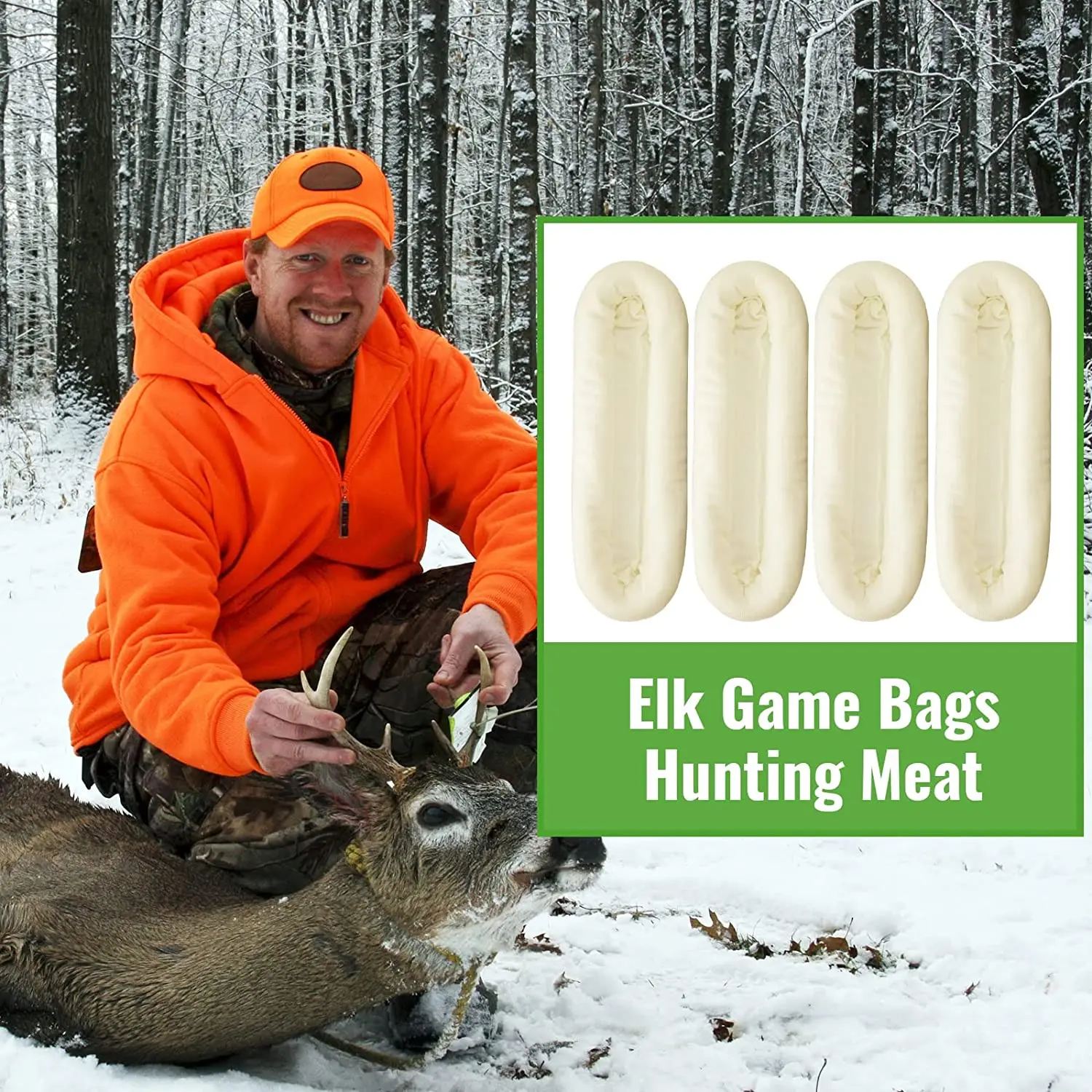 Reusable Big Game Bags Hunting Meat 4 Pack Meat Game Bags Rolled Heavy Duty Bags Breathable Sheep Bags for Elk Reindeer Antelope