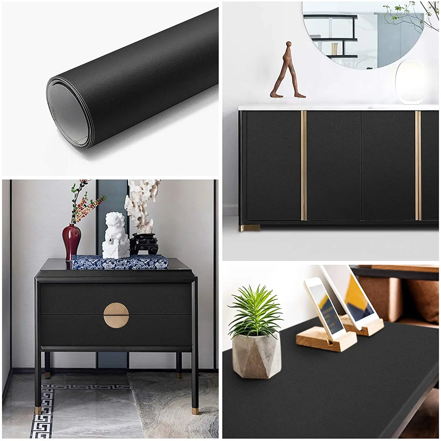 PVC Self-adhesive Wallpaper  Decorative Vinyl Matte Black Adhesive Paper For Furniture Wall Kitchen 60x 500 CM new black kitchen sink faucet mixer swivel drinking water 360 degree rotation water purification tap dual handle