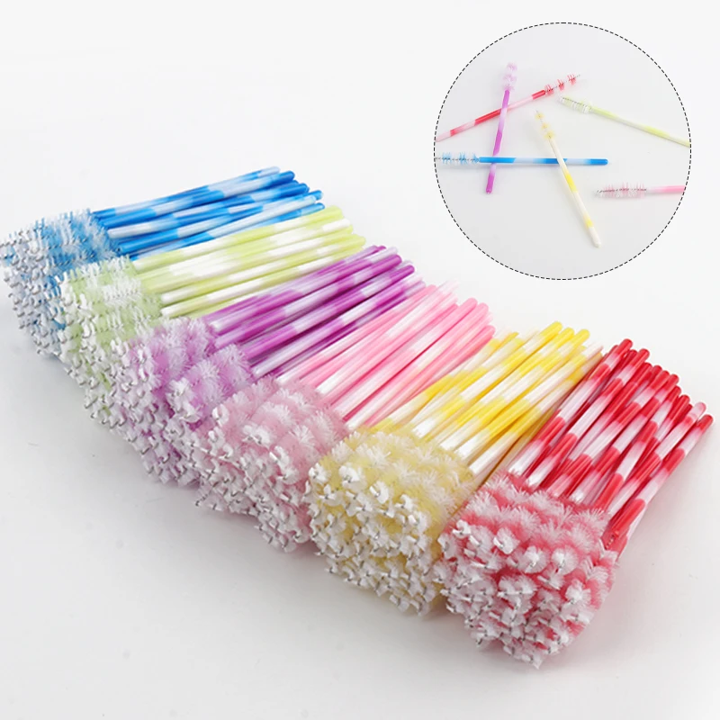 50pcs 컬러 속눈썹 메이크업 브러쉬 속눈썹 연장 마이크로 브러쉬 눈썹 빗 Spoolie 브러쉬 여성 화장품 도구 액세서리