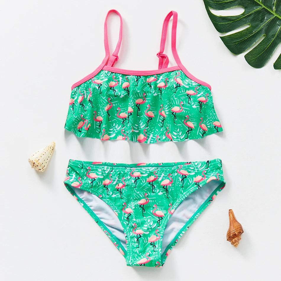 2022 New Flamingo Girls Swimsuit Ruffle Style Two Piece 2-12years  Children's Swimsuit Green Flamingo Swimsuit 2022 Bathing Suit - Two-piece  Suits - AliExpress