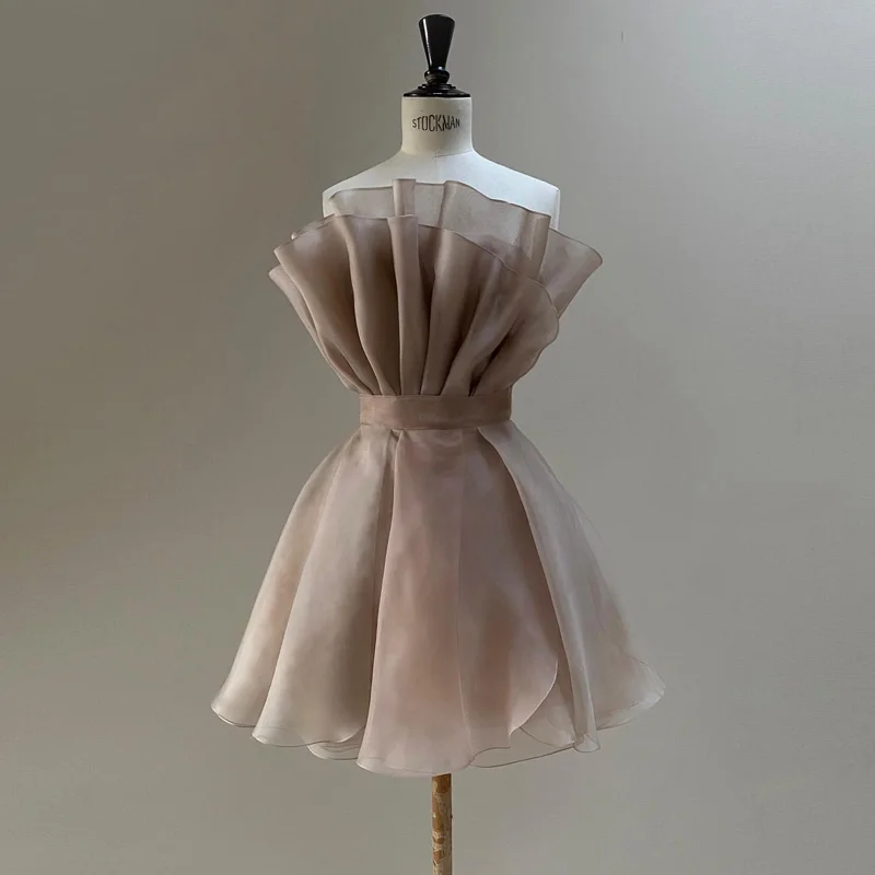 

Простое короткое платье цвета хаки без бретелек из Мягкого Тюля, дизайнерские шифоновые платья с оборками и драпировкой, женское прозрачное иллюзионное платье с бралом, реальное фото