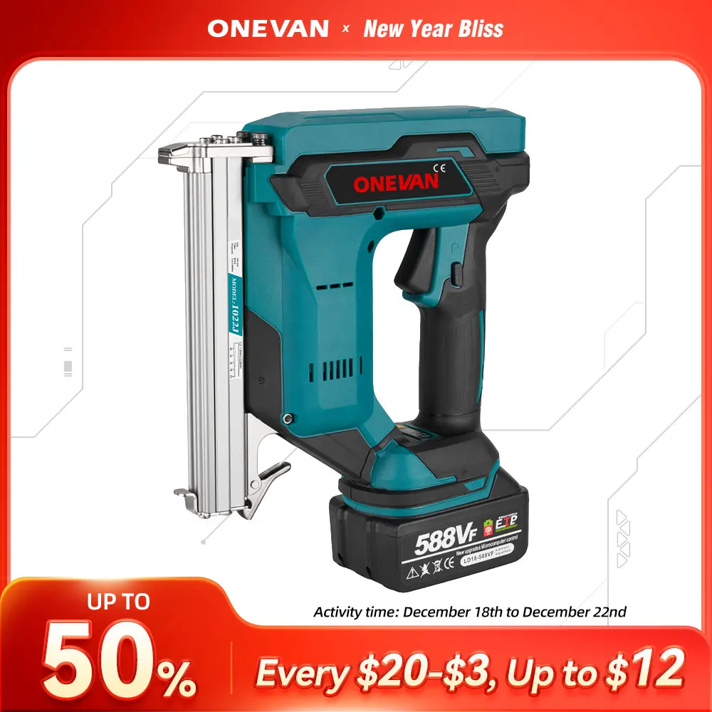 

ONEVAN Brushless Electric Nail Gun 2Gears Cordless J422 Stapler Nailer Lithium Battery Power Tool For Makita 18V Battery