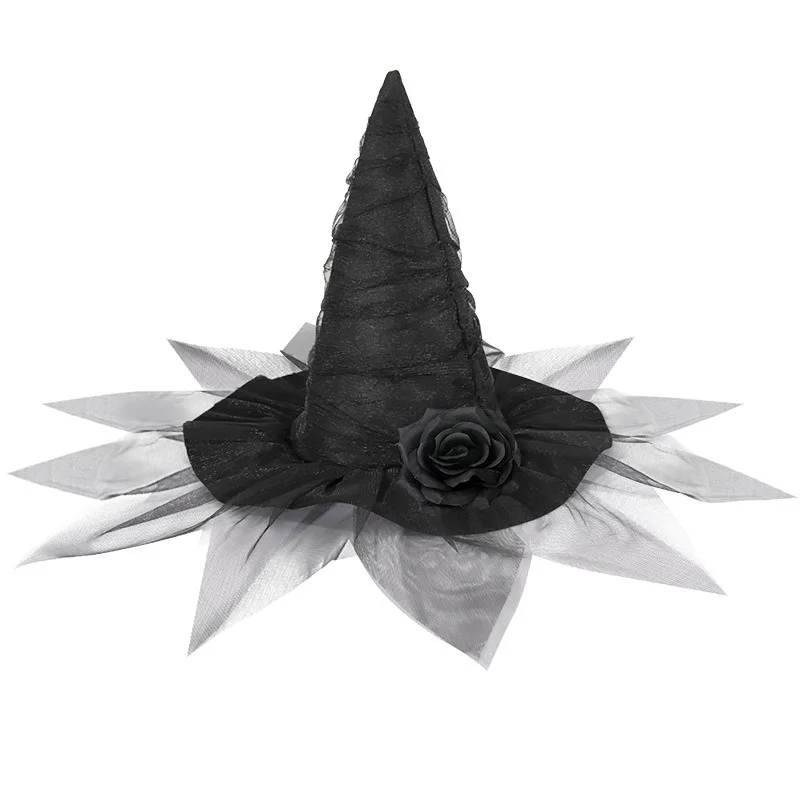Halloween Baroque Witch Hat cosplay hat Mesh Simulation Flower Dress Up Accessories Gothic Queen Cosplay Witch Makeup Ball Party Hat
