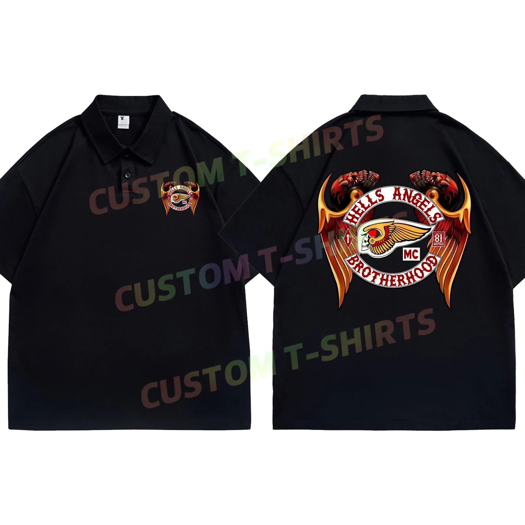 Летняя Повседневная рубашка поло Hells с изображением ангелов, мотоциклетного клуба, винтажная рубашка поло с напечатанным логотипом на заказ текстом, брендовая дышащая мужская одежда