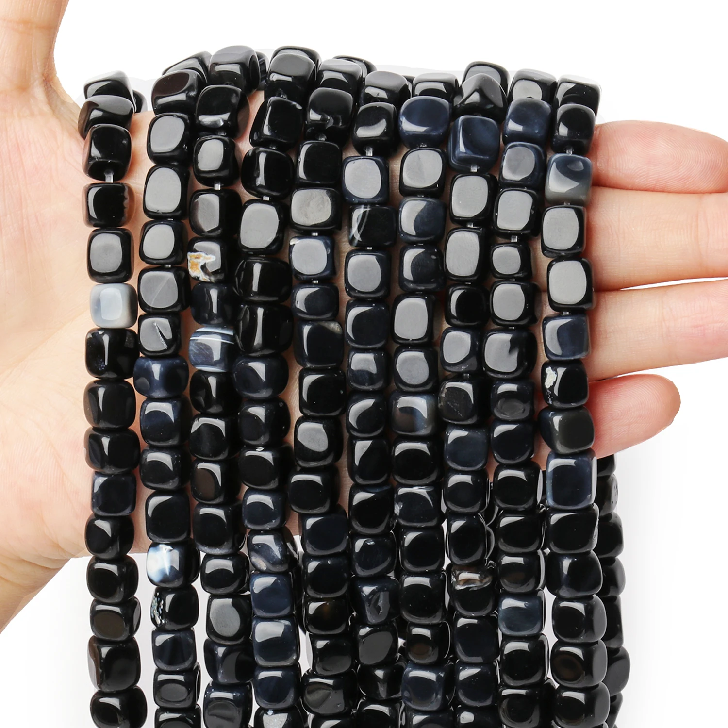 8x8mm Quadratische Schwarze Onyx Perle Naturstein Würfel Achat Lose Spacer Perlen für Schmuck Machen Liefert DIY Charms Armbänder 15'' – Detail 4