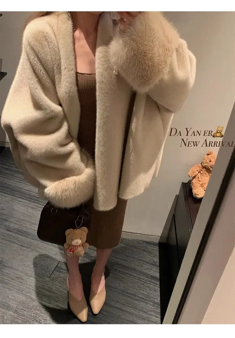 Women Plush Coat – Elegant Autumn Winter Jackets | Solid Color V Neck Outerwear