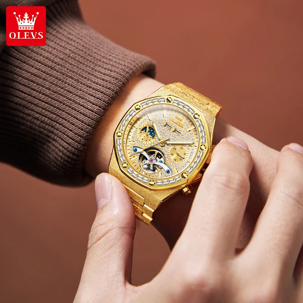 OLEVS ساعة رجالية ذهبية 44 مللي متر حافظة أوتوماتي...