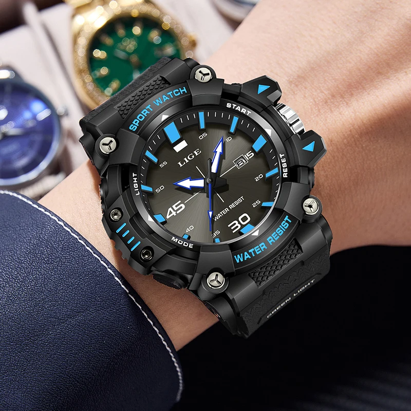New original LIGE Men Watch Military Sport Waterproof Quartz Chronograph Wrist Watch For Men Fashion Luminous Big Dial Watch Men