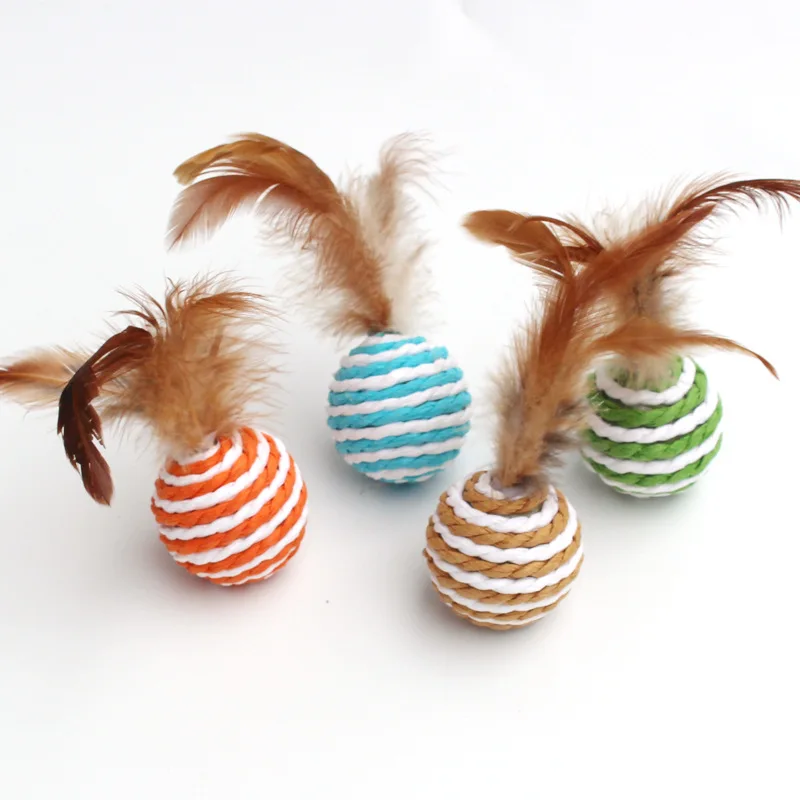 5 PCS Color Random Cat Toys Pet Cat Scratch Feather Ball Cat Tease Ball Pet Sisal Ball Cat Toy High Quality