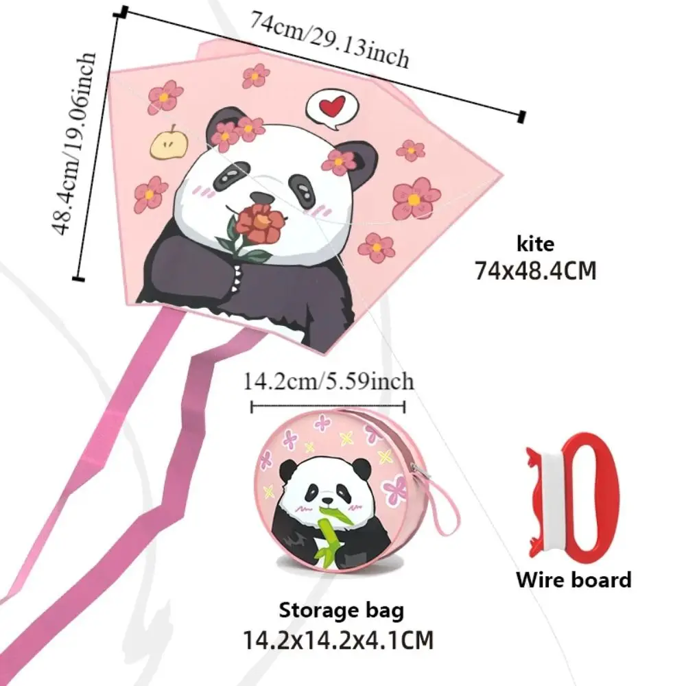 Frameless Spring Outing Pocket Kite Handheld Portable Cartoon Panda Wind Kites Animal 50 Meter Kite Line