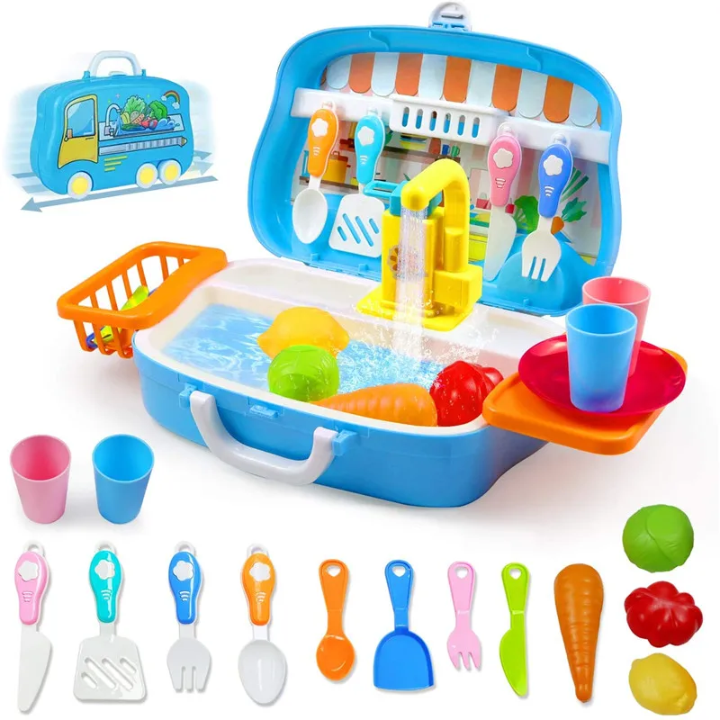 

17PCS Children Sink Dishwashing Set Toy Kid Simulated Kitchen Toy Set Educational Play House Games Prop Sink Wash Suit Toy
