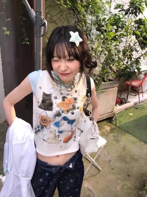 New Y2k Destacável Manga T-shirt Mulheres Roupas Kawaii Anime Cat Print  Tops Japonês Harajuku Tshirt E-menina Streetwear Solto Tee - AliExpress