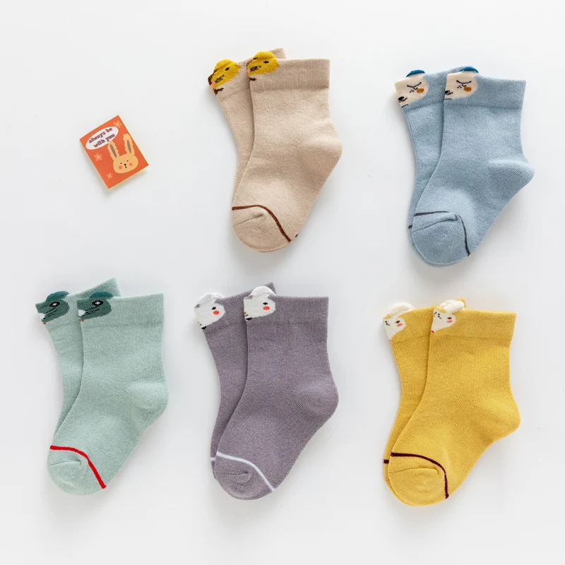 Children's Socks Boys' Cartoon Cute Socks Spring Autumn Boys' Cotton Medium Tube Socks Babies' Soft Cotton Socks  5 Pairs