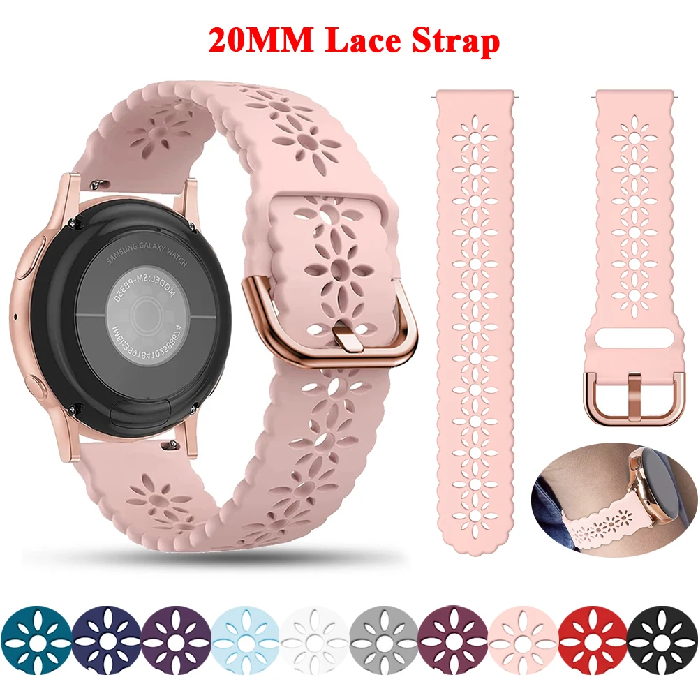 

20mm Silicone Band Lace Silicone Women Girl Straps for Samsung Galaxy Watch 4/5 Huawei GT 2/3 42mm Amazfit GTS 2e/3/4 Smartwatch