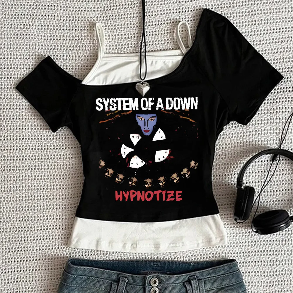 System of a Down Crop-Top für Mädchen, Harajuku, Manga, japanisches Jojifuku, Anime-T-Shirt, Vintage, Manga, Harajuku, Meme, lustig – Detail 1