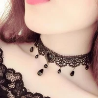 Nouveau Sexy gothique Sautoirs cristal noir dentelle cou collier ras du cou Vintage victorien femmes Chocker Steampunk bijoux 6