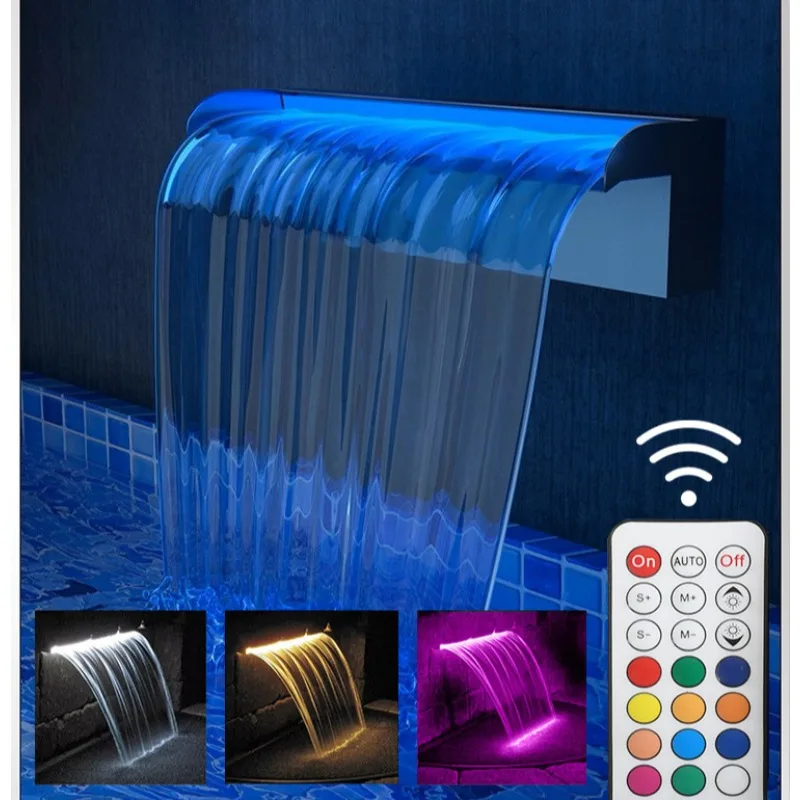 아크릴 시어 디센트 워터폴 월 분수 LED 라이트 워터 블레이드 캐스케이드 수영장 스파 정원 조경 디자인용