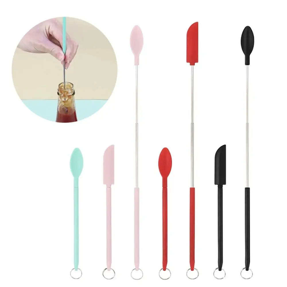12pcsTelescopicSiliconeSpatulasCosmeticsSpoonLongHandleCream