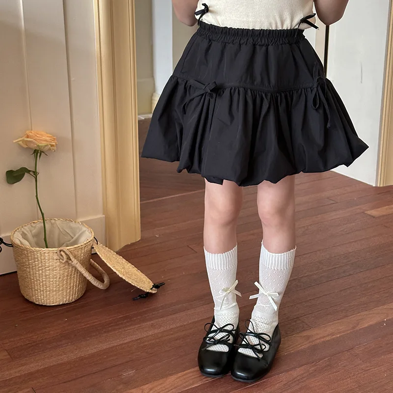 

Children Clothing Girls Sweet Skirt Sweet Bow 2024 New Fashionable Solid Color Short Casual Princess Cute Simple Skirt Girls