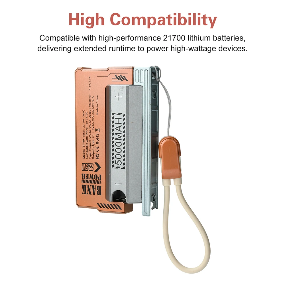 1*21700 파워 뱅크 케이스 DIY 키트 22.5W 고속 충전 1 슬롯 21700 배터리 케이스 하우징 셀 홀더 충전 케이블 포함