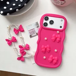 Elegant 3D Bowknot Pearl Candy Wavy Silicone Phone Case Cover for Realme 12 ProPlus (Rose)
