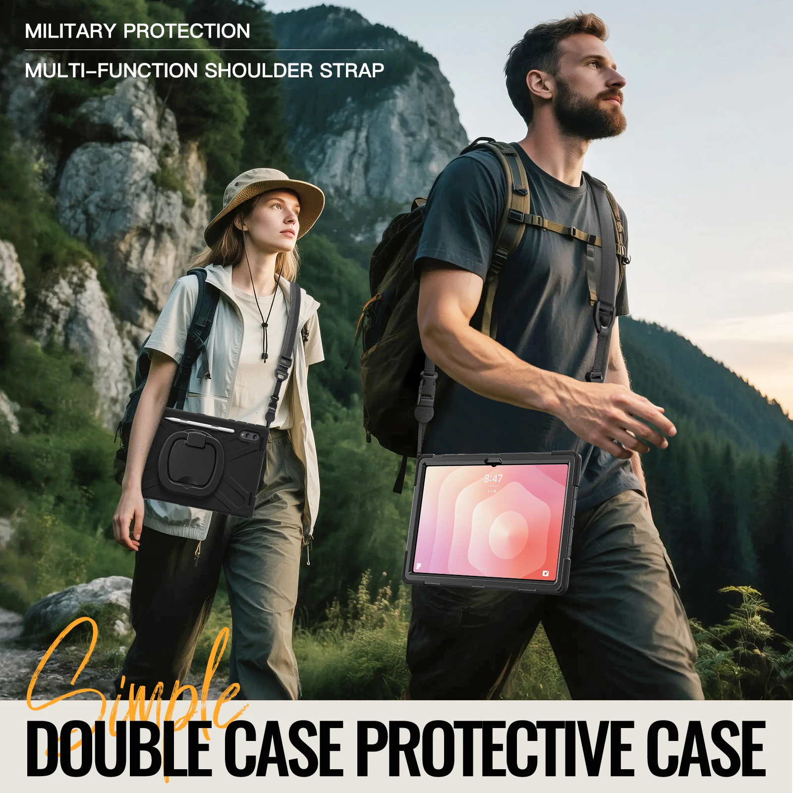 Premium Rotating Tablet Case with Handle Grip and Shoulder Strap - Enhanced Protection