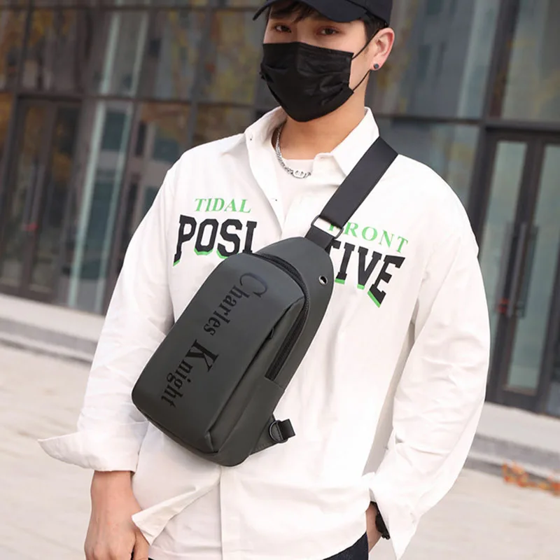 

YoReAi Men's Fashion Letter Waterproof Multifuntion Chest Bag Trend Sport Student Package Casual Travel Earphone Storage Pouch