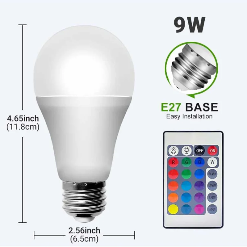 리모컨 LED 색상 변경 전구, 장 E27 베이스, 야간 조명, 바 파티 분위기 조명, LT015, 1PC9W220V