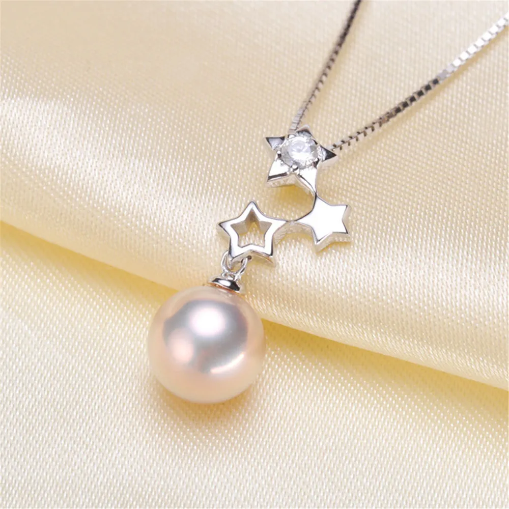 

DIY accessory S925 sterling silver plated K-gold pearl pendant with empty support star necklace pendant for women 8-11mm