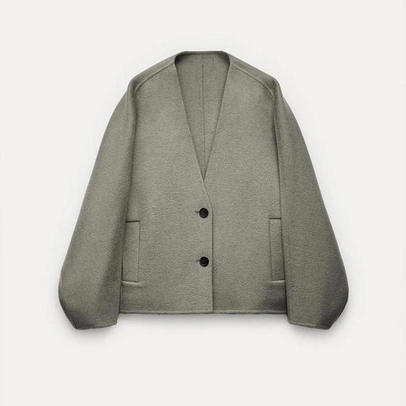 

2024 Casual Loose Long Sleeve Jackets Autumn Women Streetwear Outerwear Winter Female Fashion V Neck Open Stitch Jackets Coats