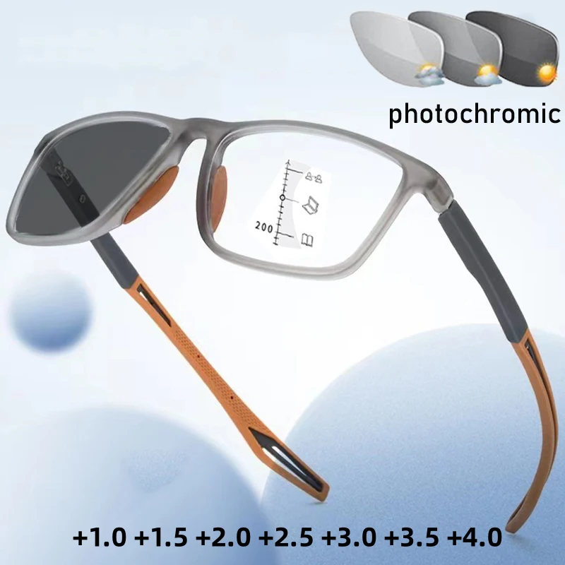 

Anti-blue Light Multifocal Reading Glasses Men Women Photochromic TR90 Progressive Near Far Sight Eyeglasses Diopter 0 To +4.0