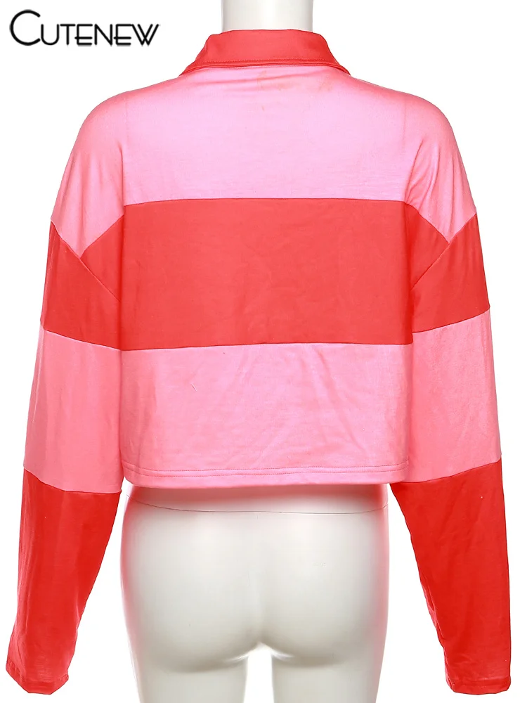 Women's Stripe Top Polo Collar Long-Sleeved T-shirt Casual Clothing Shirt Summer New Sexy Slim Femme Streetwear