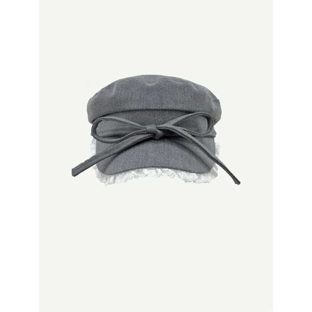 Bow Lace Edge Beret Show Small Facial Features Sun Protection Octagonal Hat High-quality Korean Style Newsboy Hat Versatile cotton newsboy cap berets hat