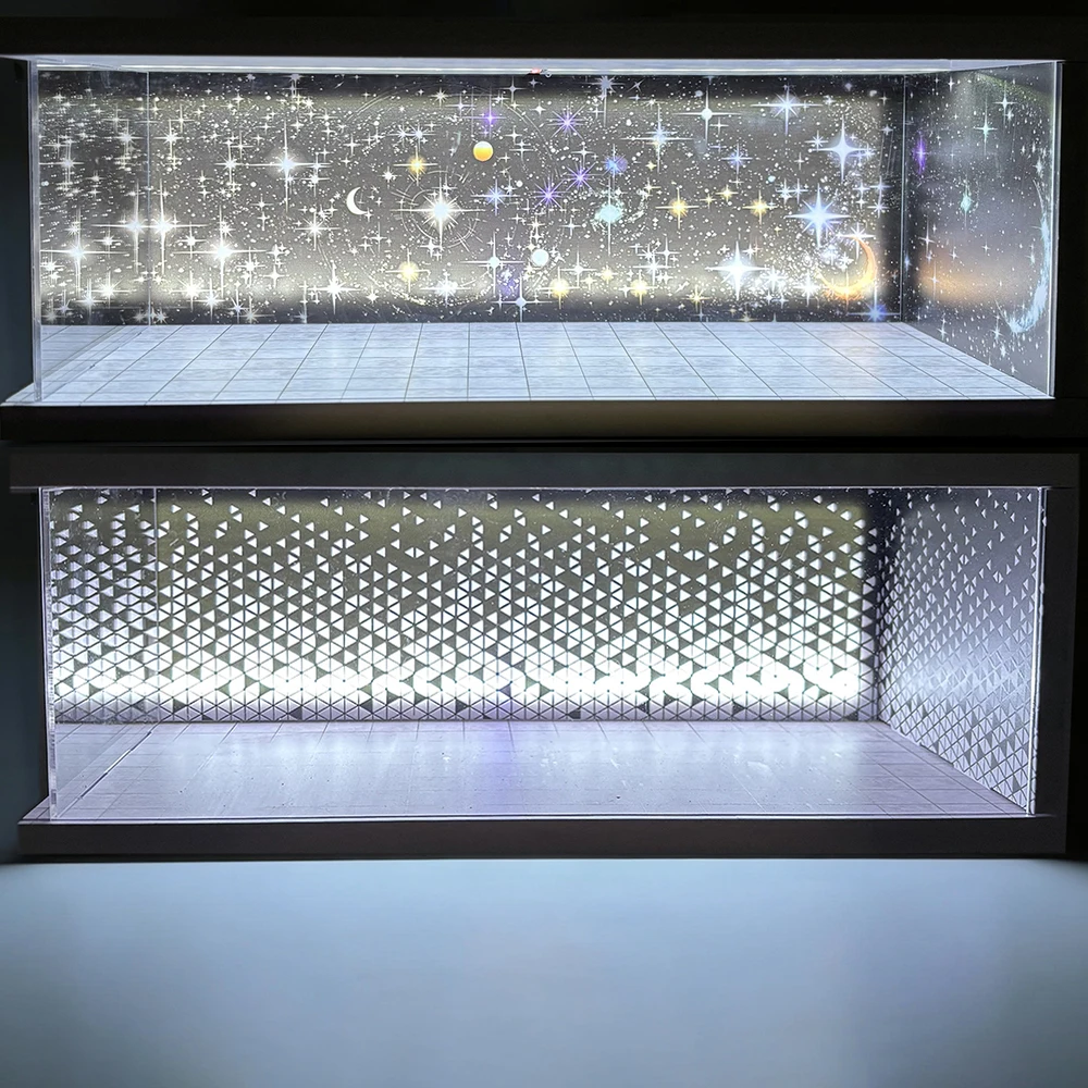 1/64 스케일 자동차 미니어처 차고 장면 모델 자동차 주차장 디스플레이 박스 LED 조명 시리즈 주차 시뮬레이션 자동차 모델 박스