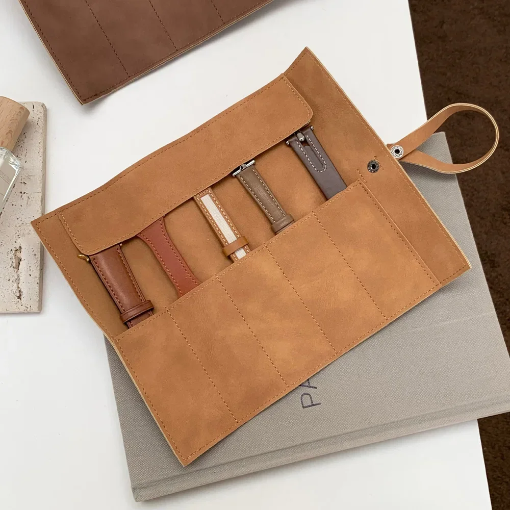 Travel Watch Organizer | Premium Full Grain Leather Watch Band Roll Organizer, 5-Slot H... - SKU WBRO0806 - UGI Packaging