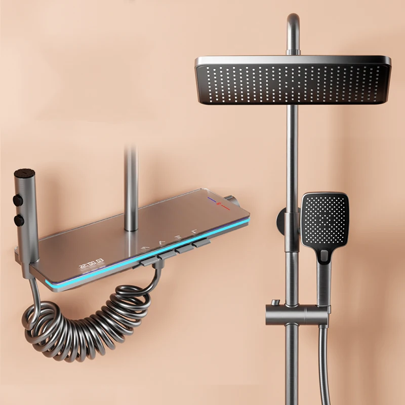 Shower System Thermostat Head Bathroom Set for Digital Display Modern Bath Wall Mount Rainfall