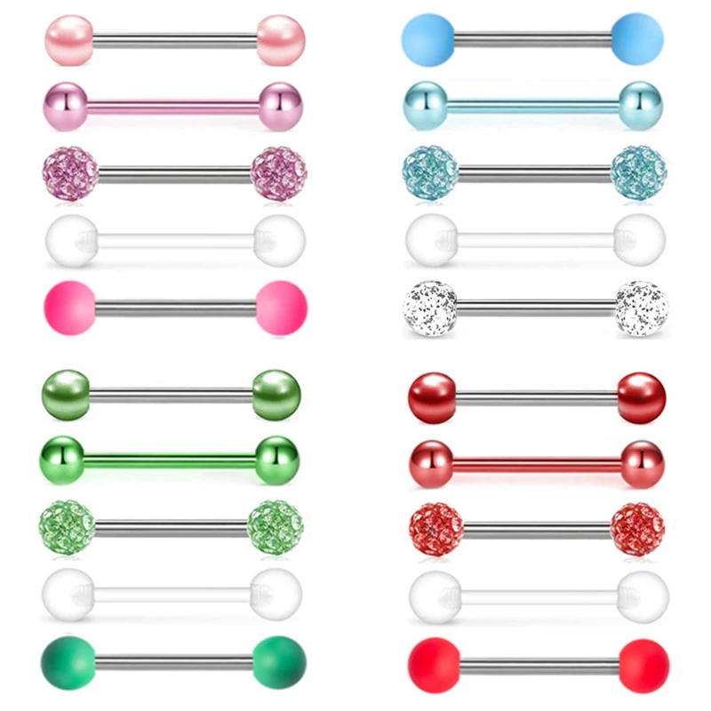 Stainless Steel Tongue Piercing Barbell Set Acrylic Tongue Piercing