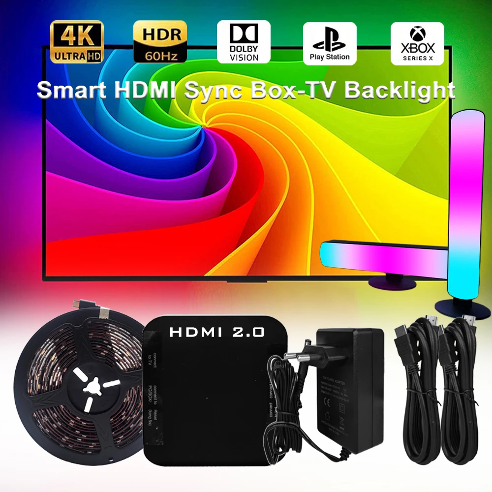 Retroilluminazione A Led Smart Ambient Tv Con Scatola Di Sincronizzazione Dispositivo 4K Hdmi 1.4/2.0 Ws2812 5050 Kit Luci Di Striscia Led Rgbic Per T