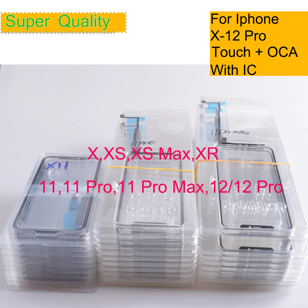 10Pcs/lot For Iphone X XR XS Max 11 12 Pro Max Touch Screen Digitizer Panel Sensor Front Glass For iphone 13 Pro With OCA