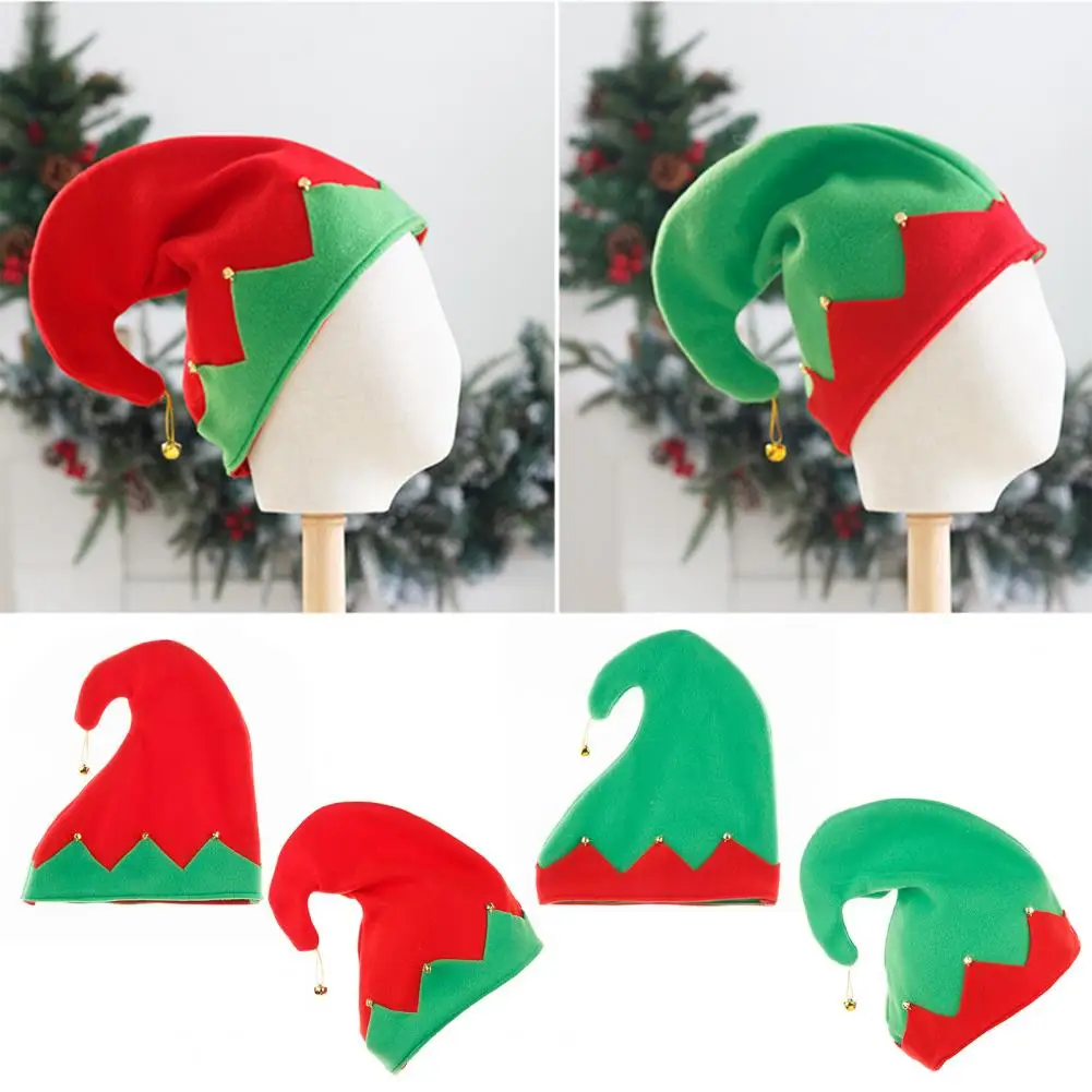 Christmas Elf Hat Adult Kids Color Matching Festive New Year Christmas Party Photo Prop Little Bell Pendant Winter Cap
